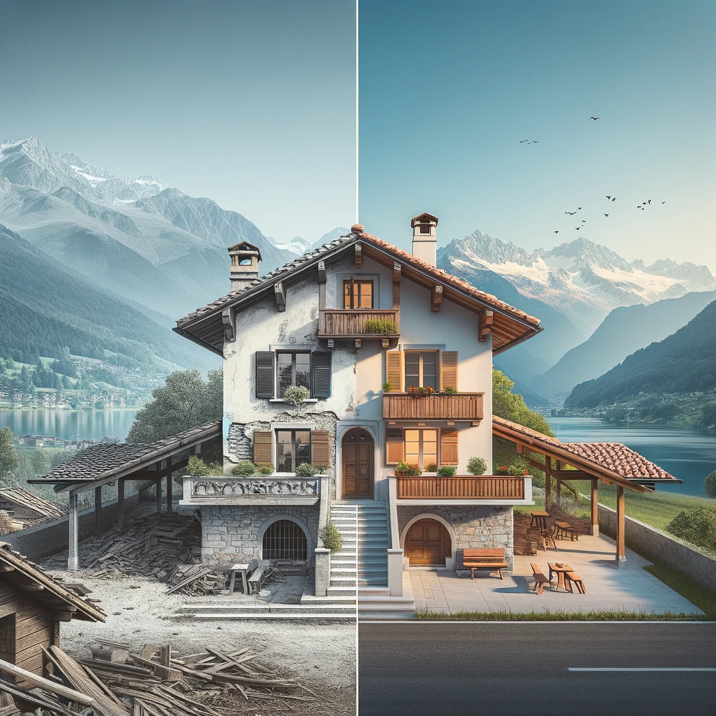 Elegant Lombard house with mountain backdrop representing Lombardy Grandeur