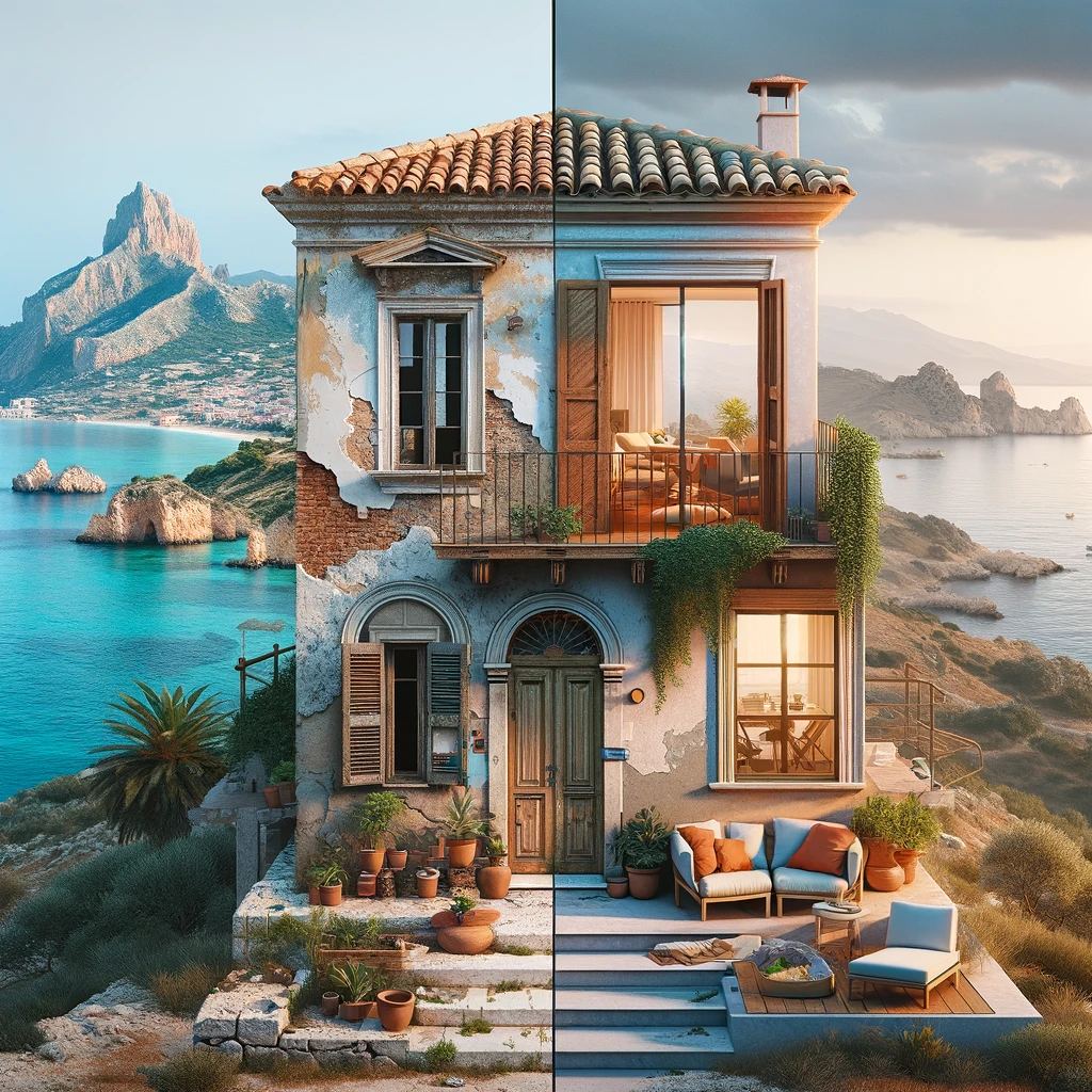 Traditional Sicilian house overlooking the sea representing Sicilian Heritage